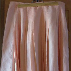 Linen Pleated Knee Length Skirt in Peach, lined.